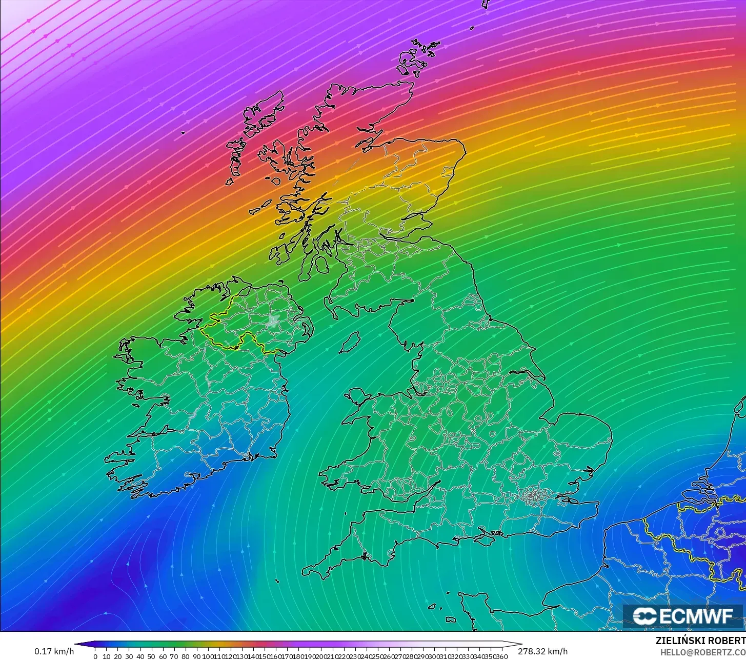 ECMWF IFS 0.25° modelo - Reino Unido, Viento a 300 hPa (corriente en chorro)