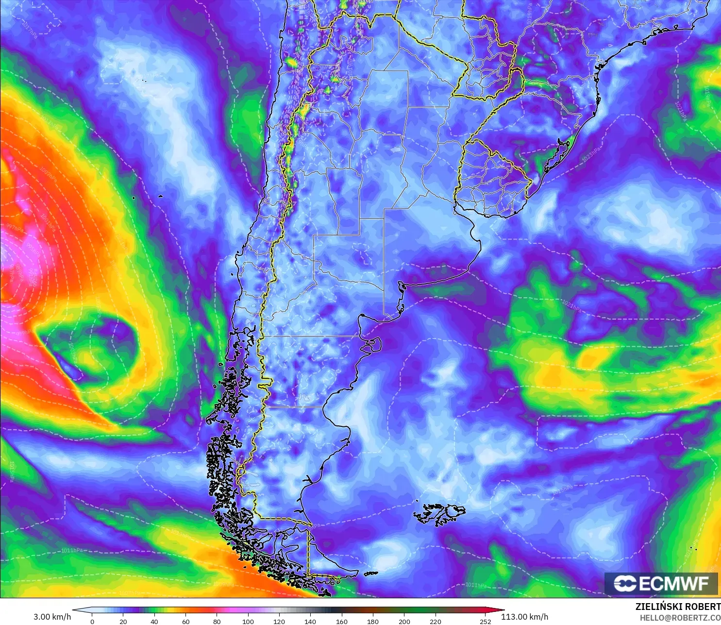 ECMWF IFS 0.25° modelo - Argentina, Ráfagas de viento