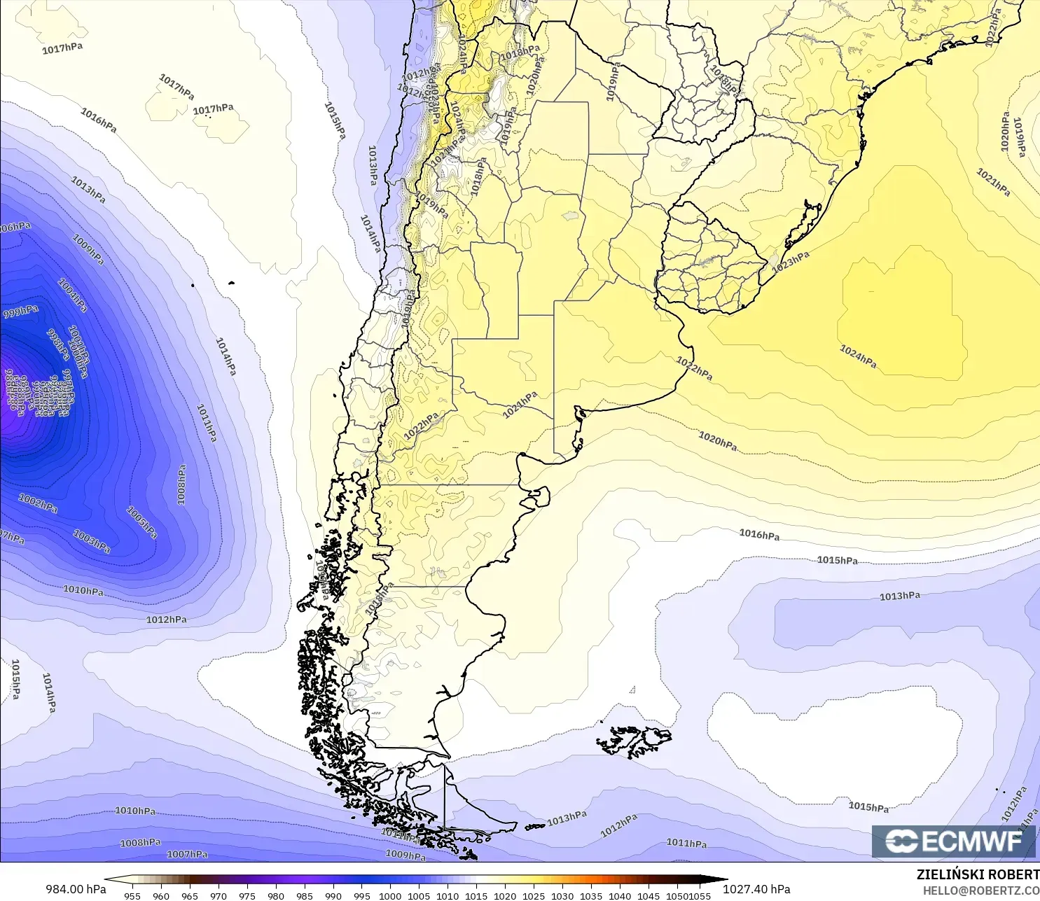 ECMWF IFS 0.25° modelo - Argentina, Presión