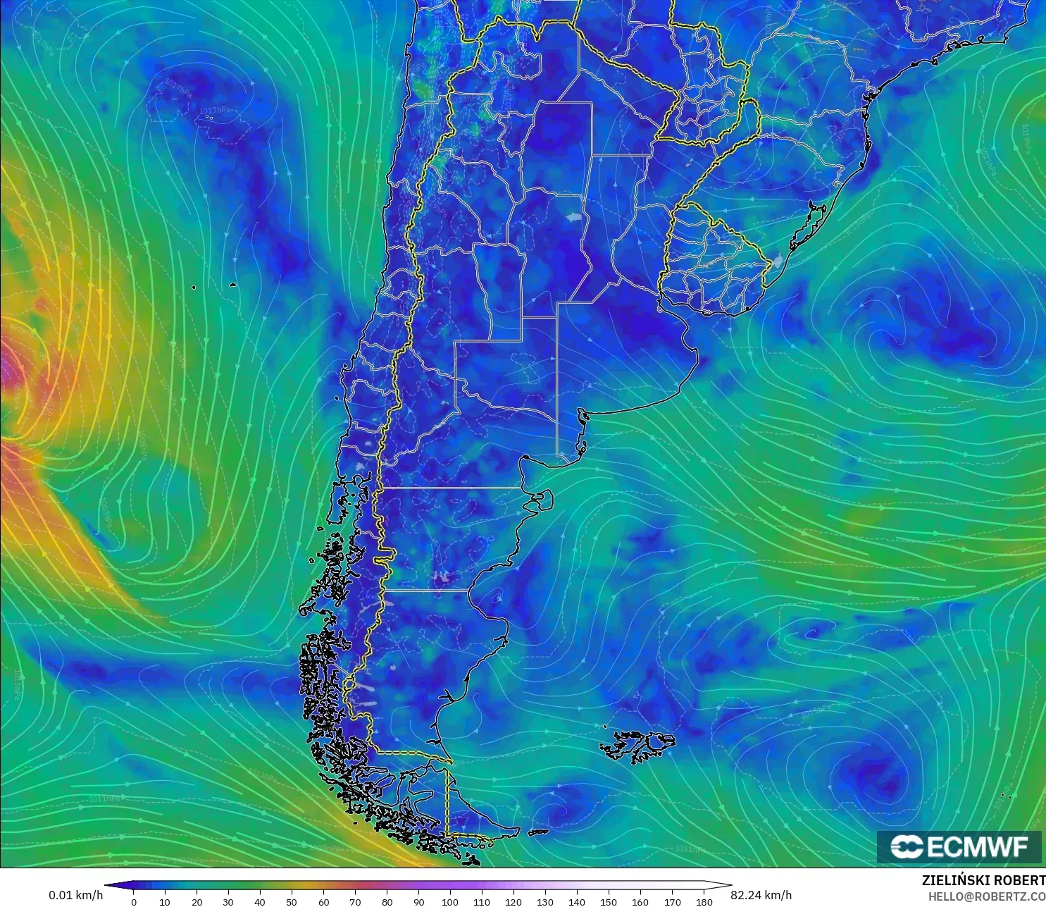 ECMWF IFS 0.25° modelo - Argentina, Viento a 10 m