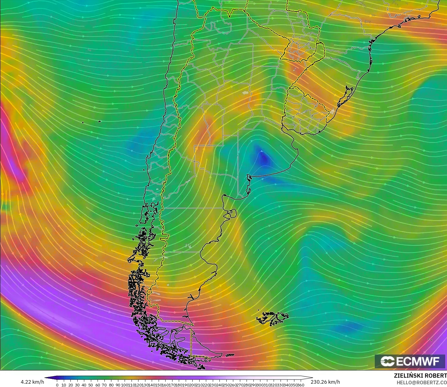 ECMWF IFS 0.25° modelo - Argentina, Viento a 300 hPa (corriente en chorro)