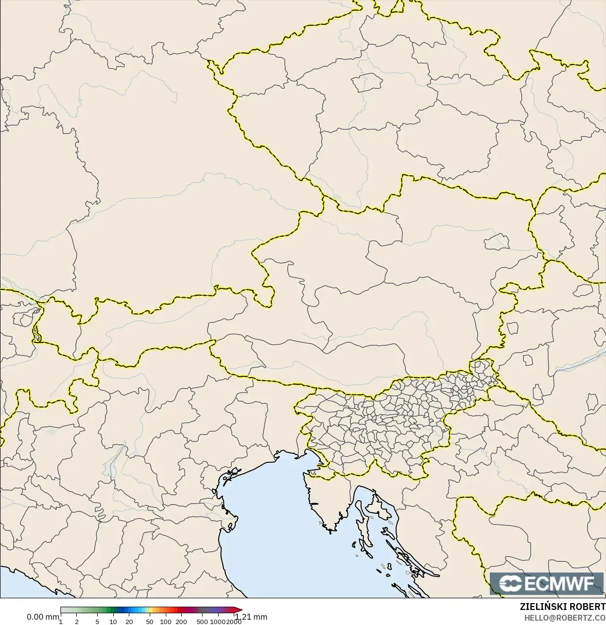 ECMWF IFS 0.25° modelo - Austria, Acumulación de precipitación
