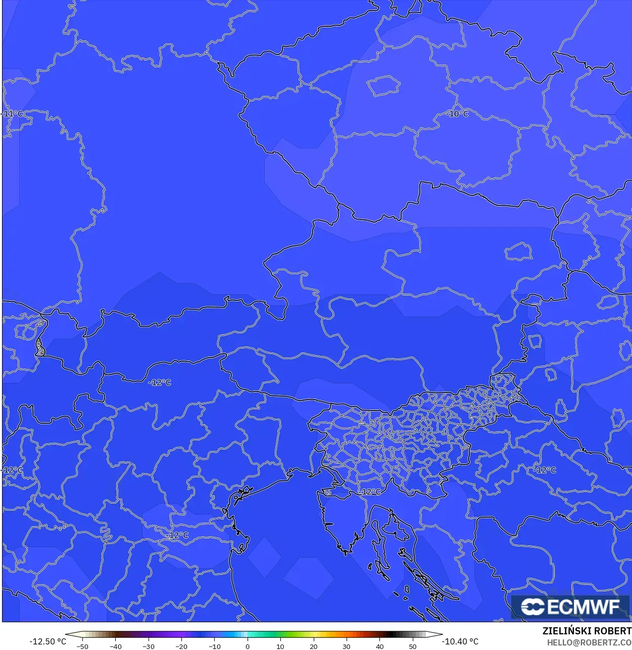 ECMWF IFS 0.25° modelo - Austria, Temperatura a 500 hPa