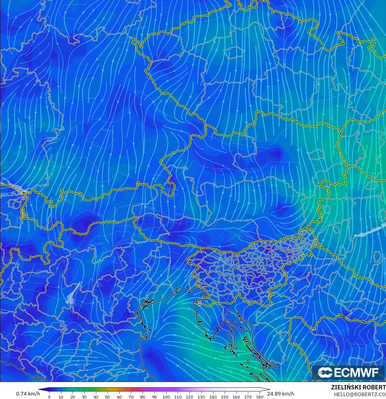 ECMWF IFS 0.25° modelo - Austria, Viento a 10 m