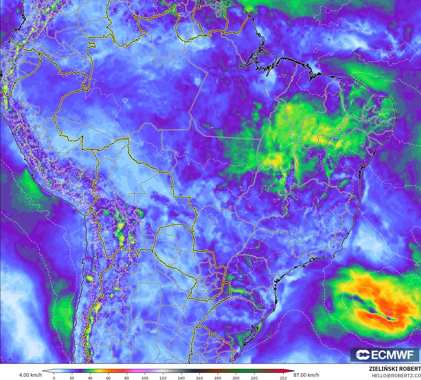 ECMWF IFS 0.25° modelo - Brasil, Ráfagas de viento