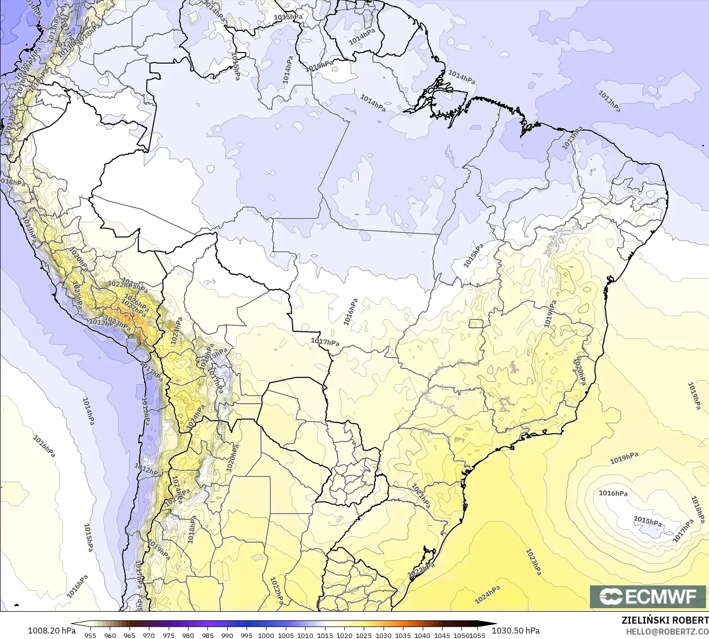 ECMWF IFS 0.25° modelo - Brasil, Presión
