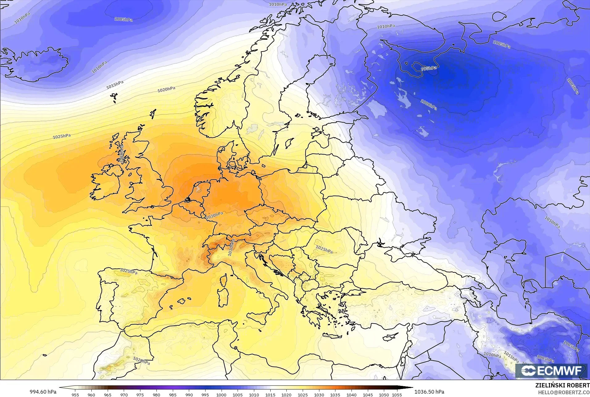 ECMWF IFS 0.25° modelo - Europa, Presión