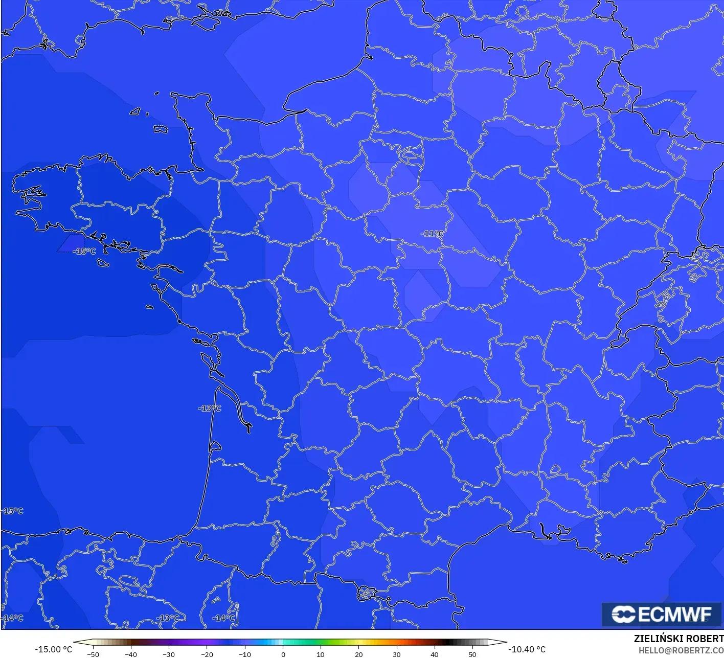 ECMWF IFS 0.25° modelo - Francia, Temperatura a 500 hPa
