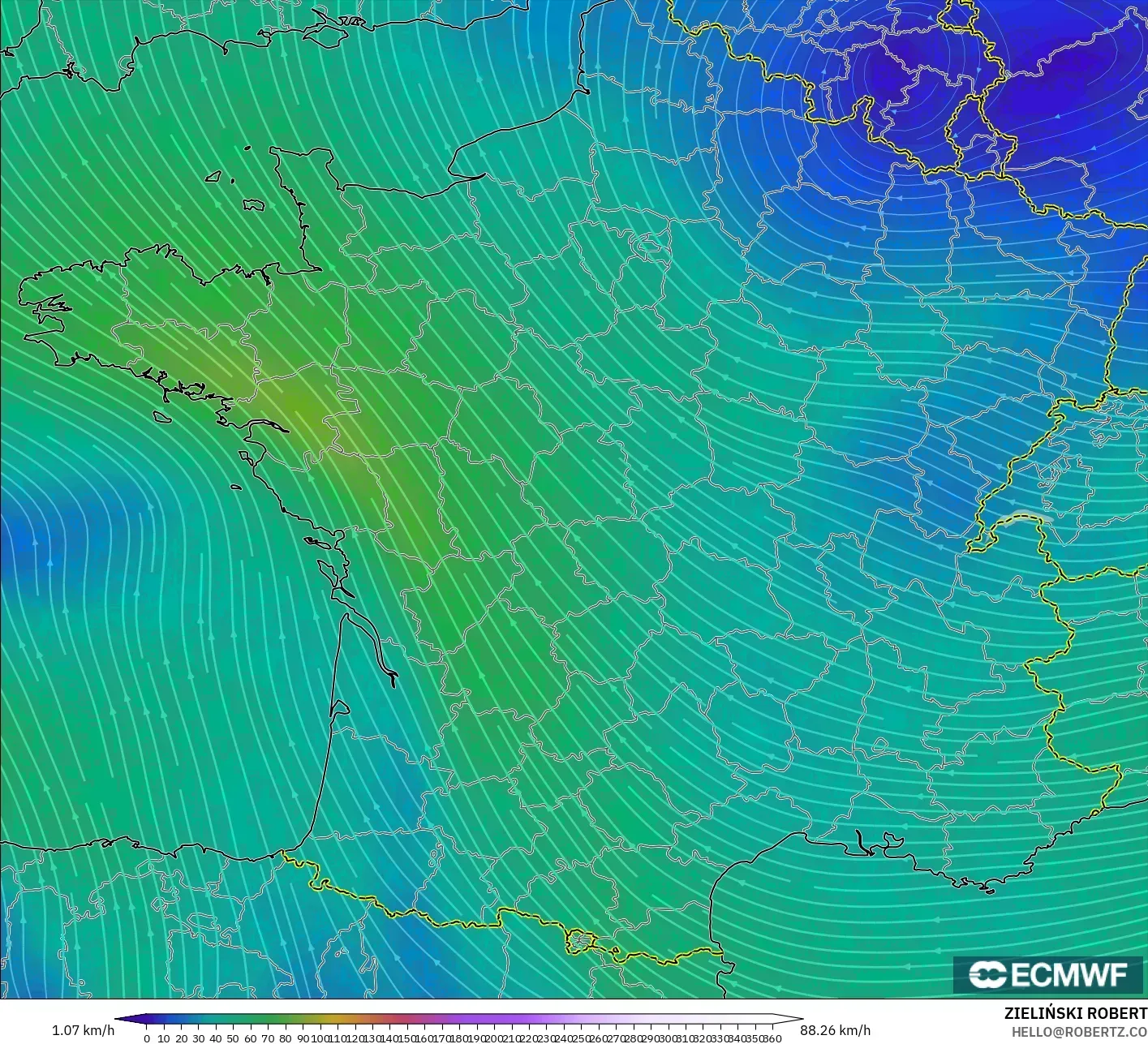ECMWF IFS 0.25° modelo - Francia, Viento a 300 hPa (corriente en chorro)
