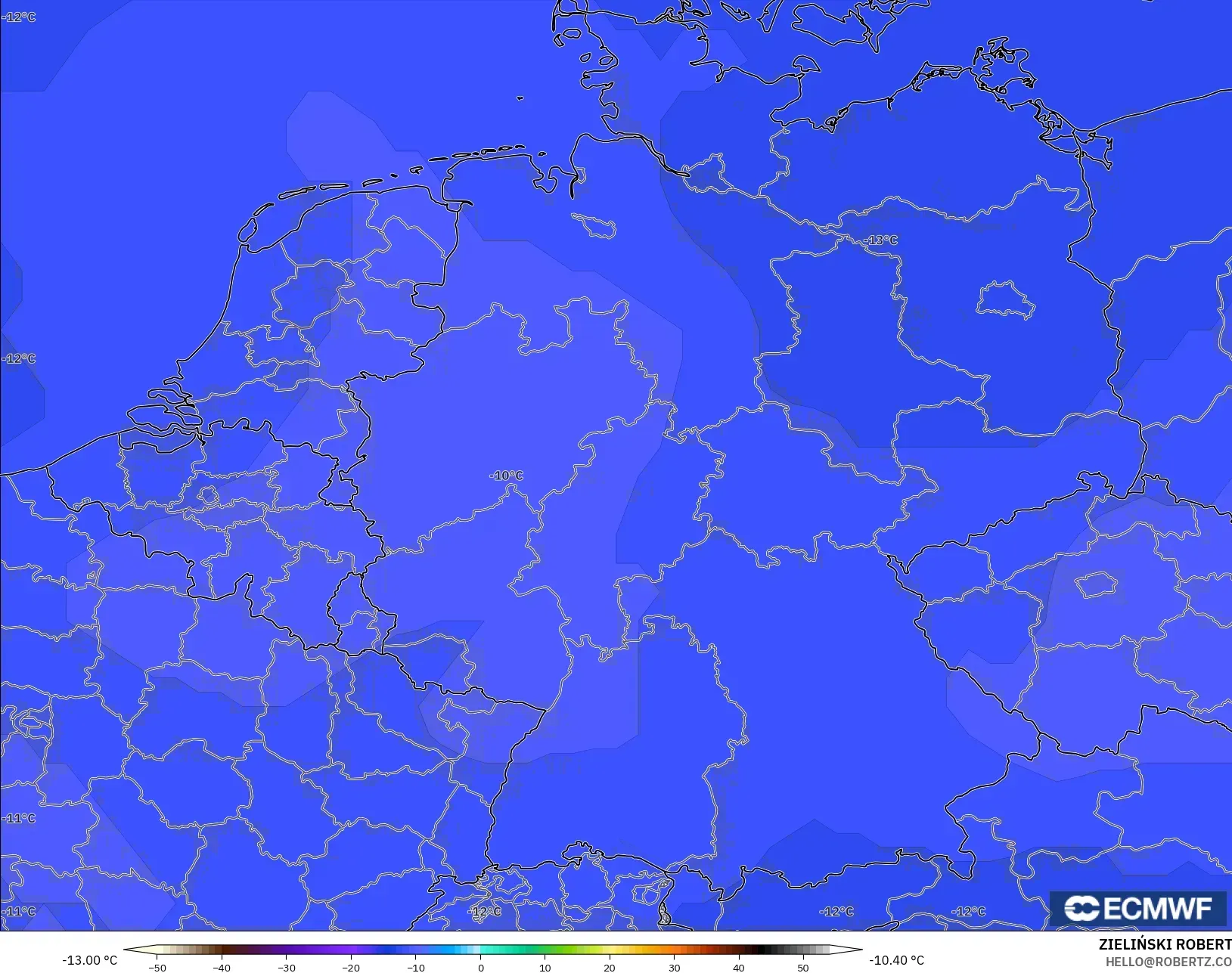 ECMWF IFS 0.25° modelo - Alemania, Temperatura a 500 hPa