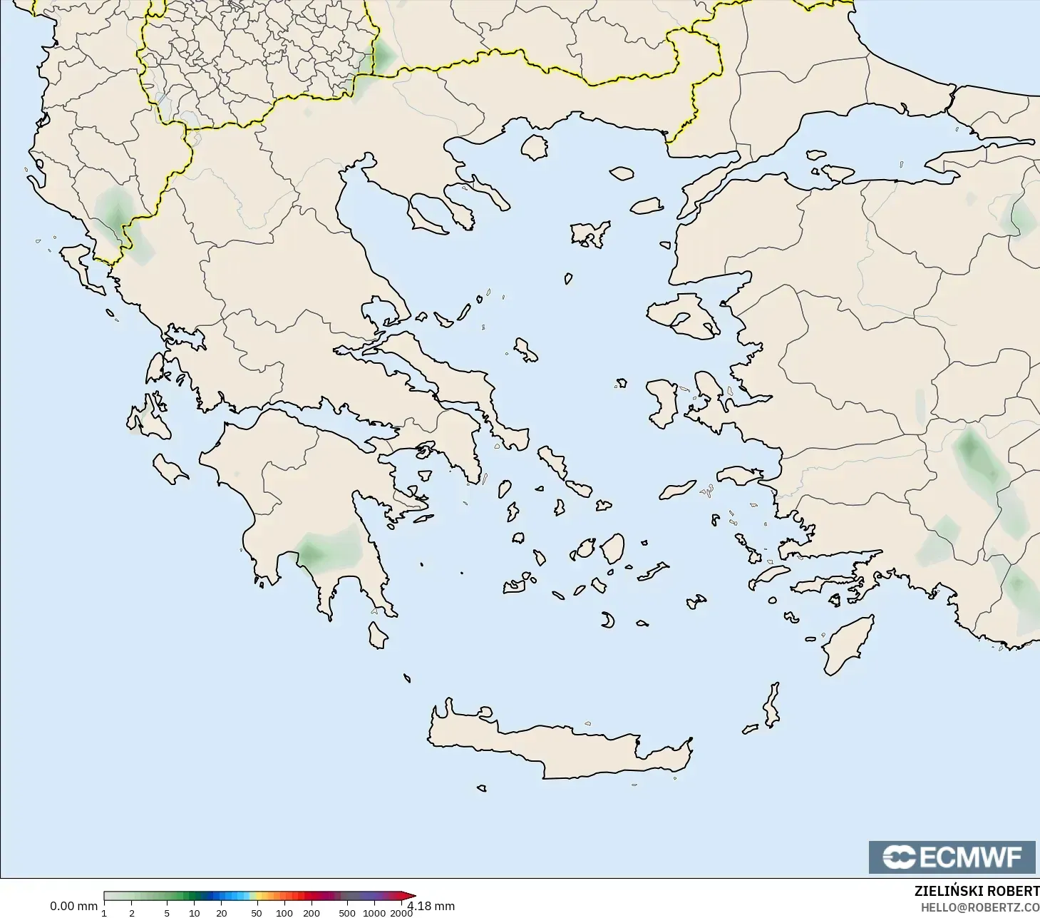 ECMWF IFS 0.25° modelo - Grecia, Acumulación de precipitación