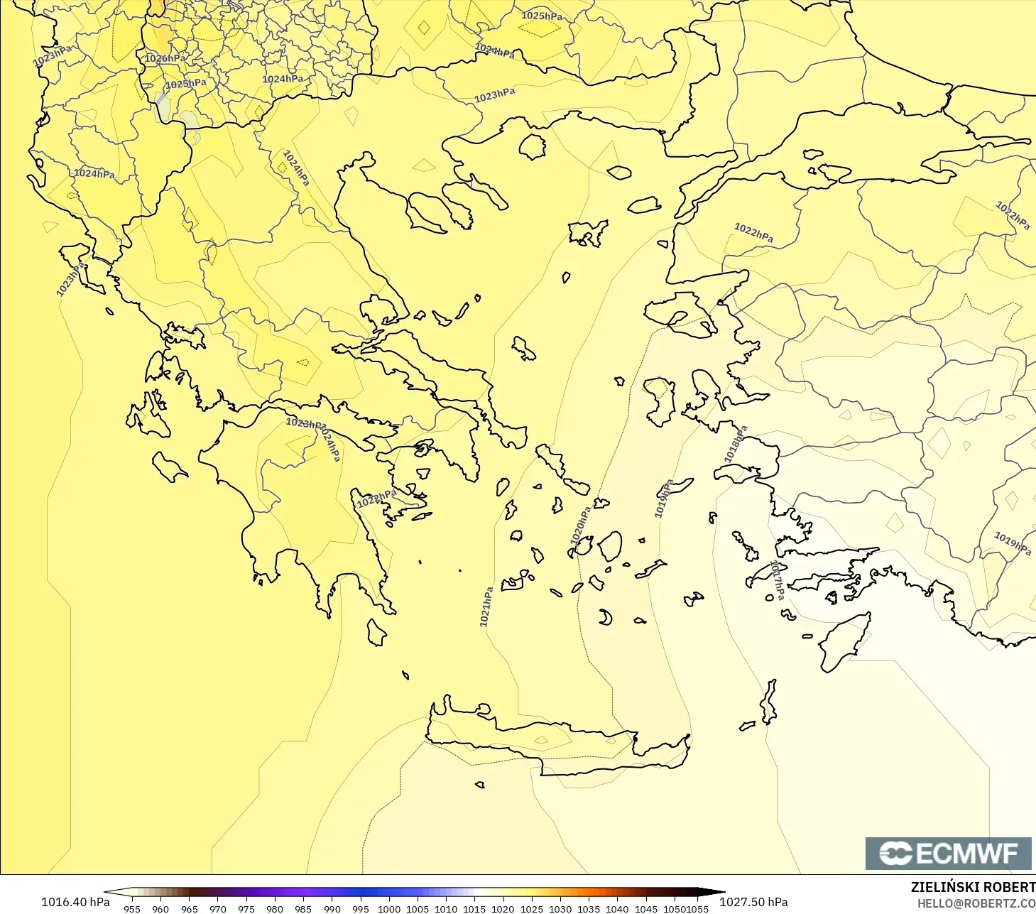 ECMWF IFS 0.25° modelo - Grecia, Presión