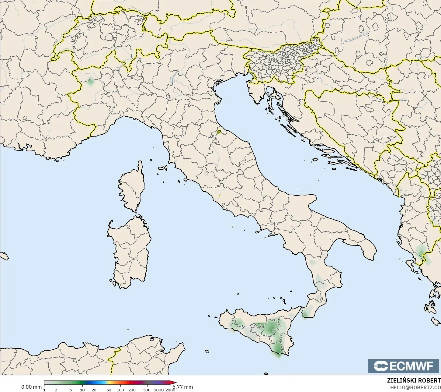 ECMWF IFS 0.25° modelo - Italia, Acumulación de precipitación