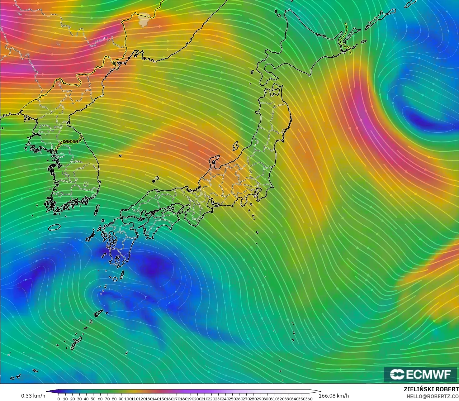ECMWF IFS 0.25° modelo - Japón, Viento a 300 hPa (corriente en chorro)
