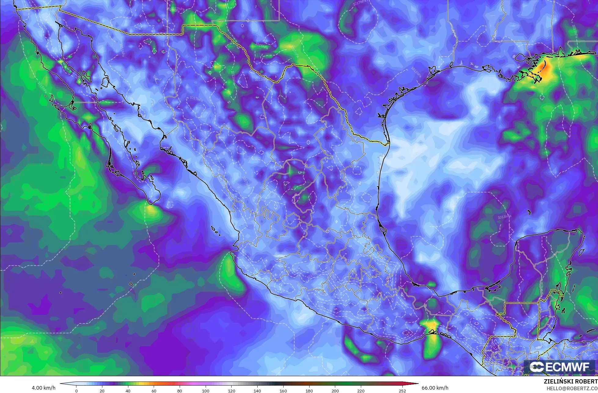 ECMWF IFS 0.25° modelo - México, Ráfagas de Viento Máximas