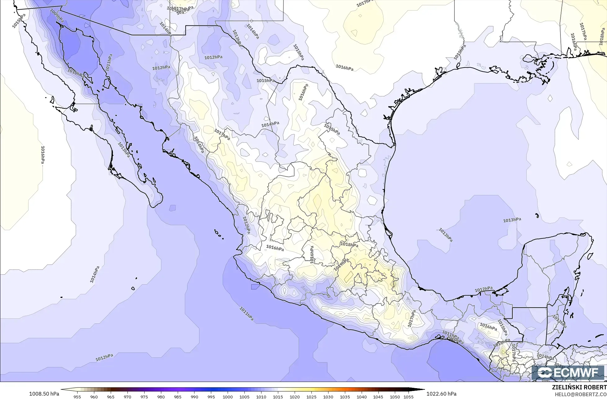 ECMWF IFS 0.25° modelo - México, Presión