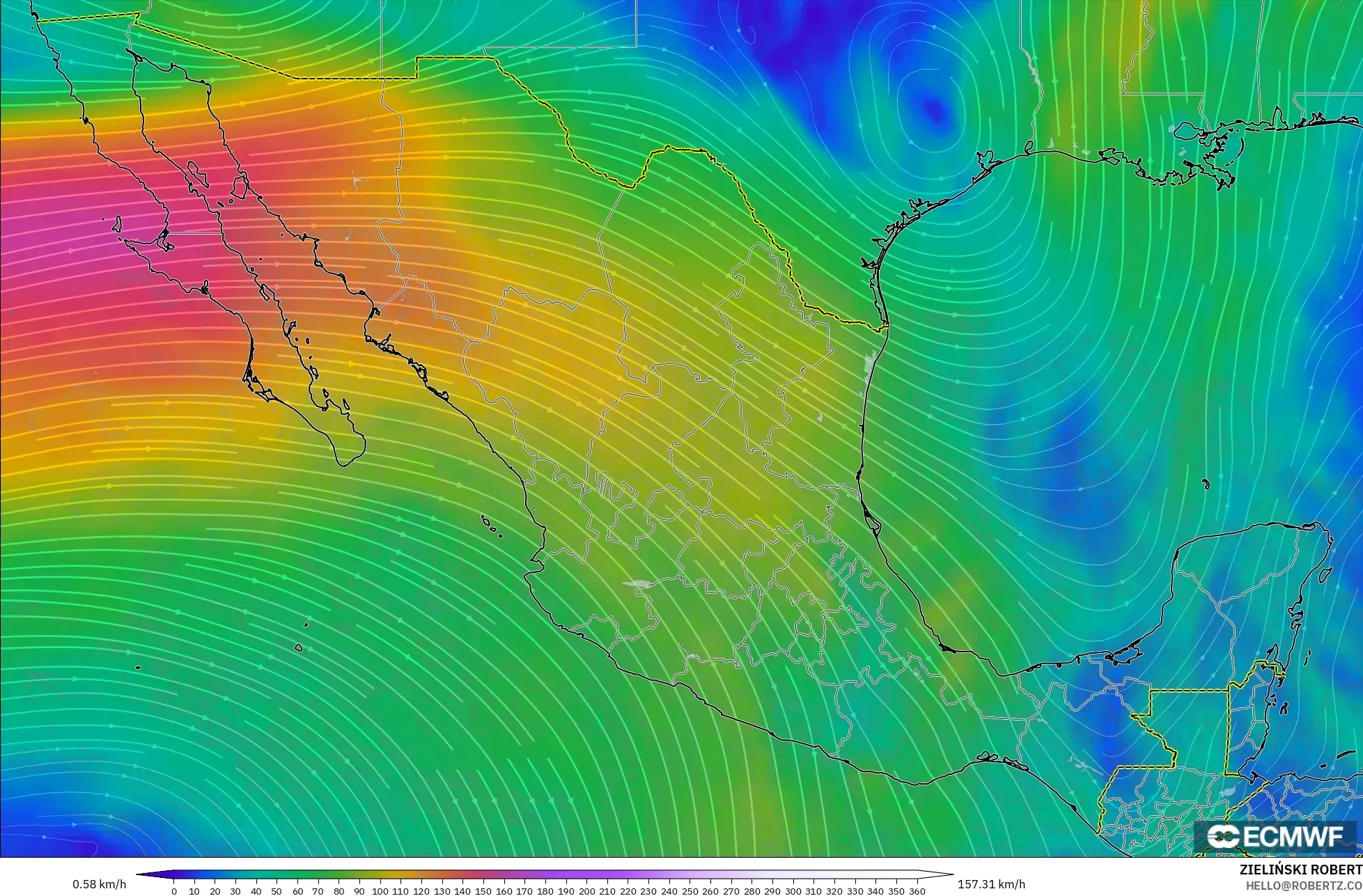 ECMWF IFS 0.25° modelo - México, Viento a 300 hPa (corriente en chorro)