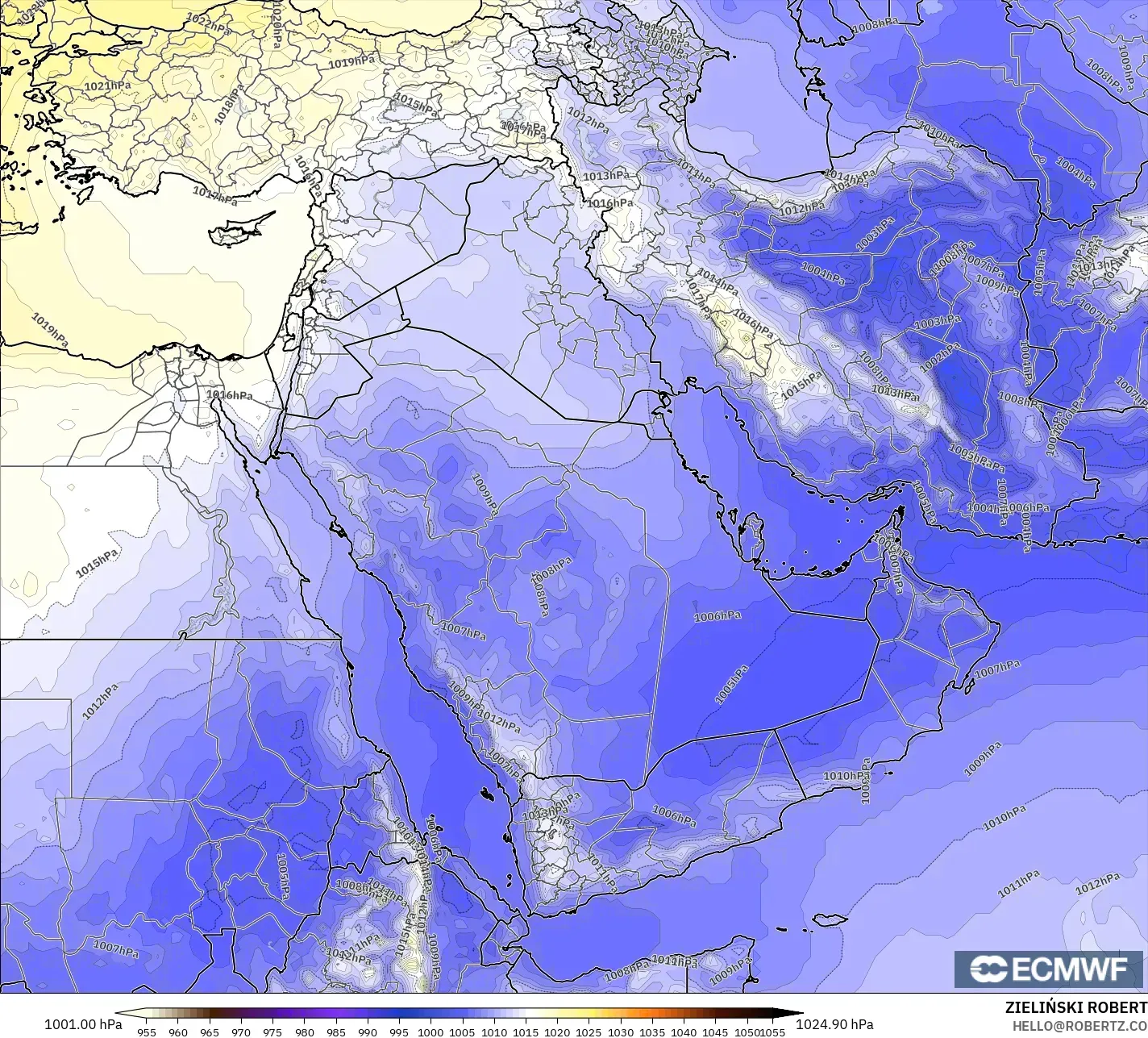 ECMWF IFS 0.25° modelo - Oriente Medio, Presión