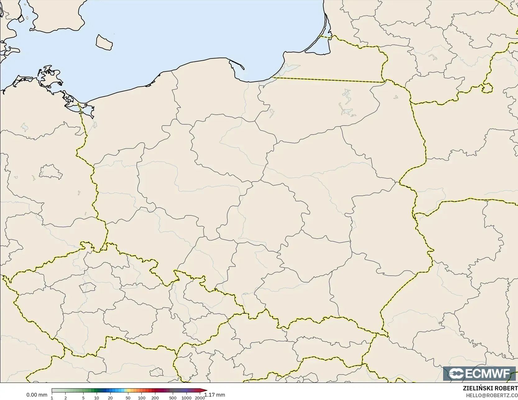 ECMWF IFS 0.25° modelo - Polonia, Acumulación de precipitación