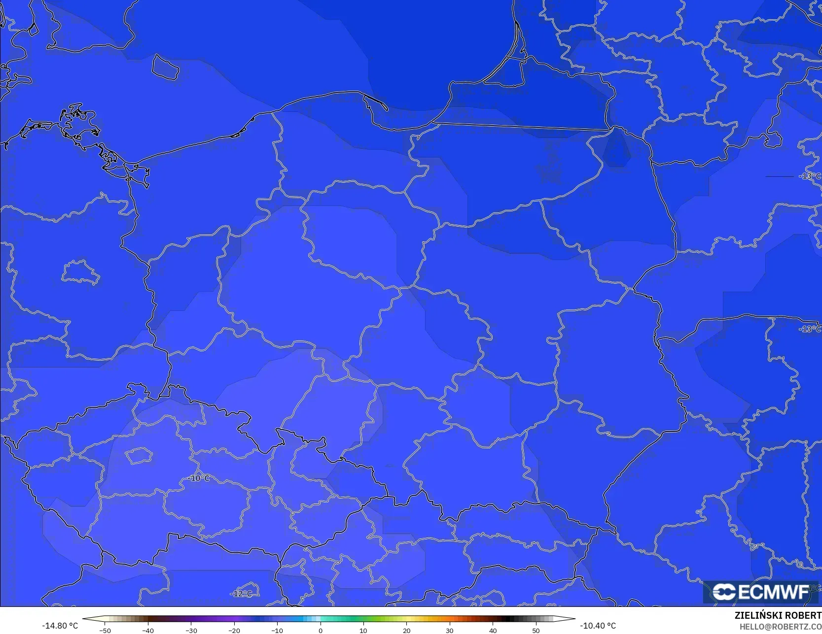 ECMWF IFS 0.25° modelo - Polonia, Temperatura a 500 hPa