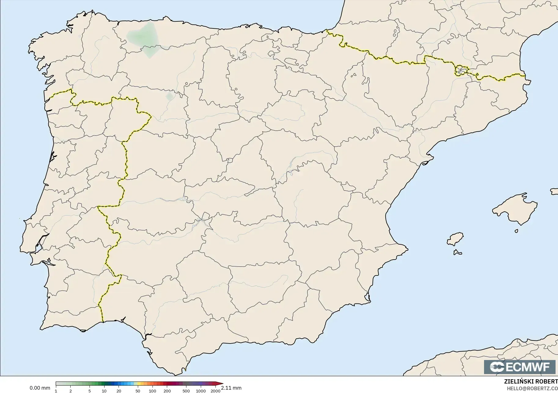 ECMWF IFS 0.25° modelo - España, Acumulación de precipitación