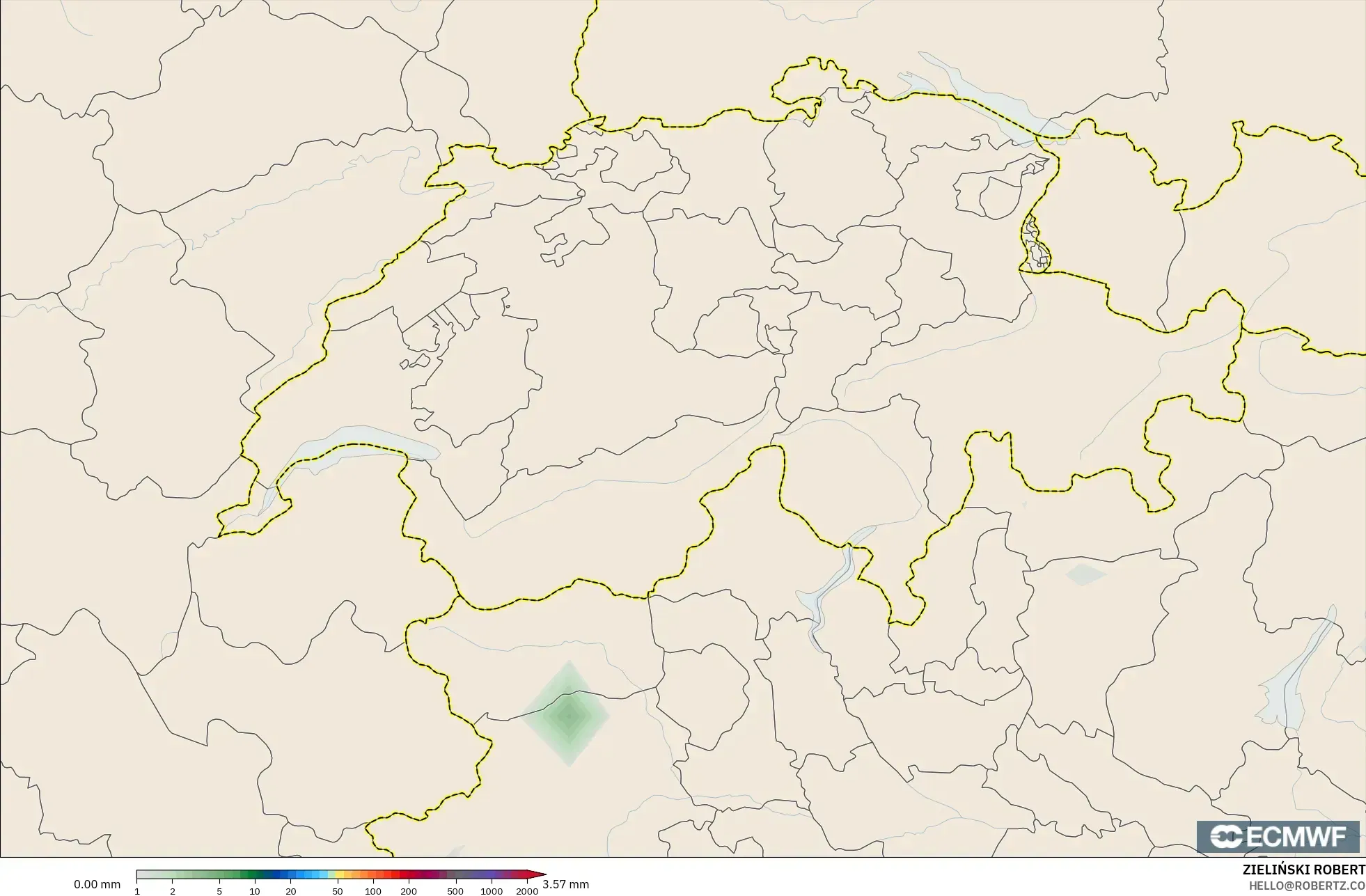 ECMWF IFS 0.25° modelo - Suiza, Acumulación de precipitación
