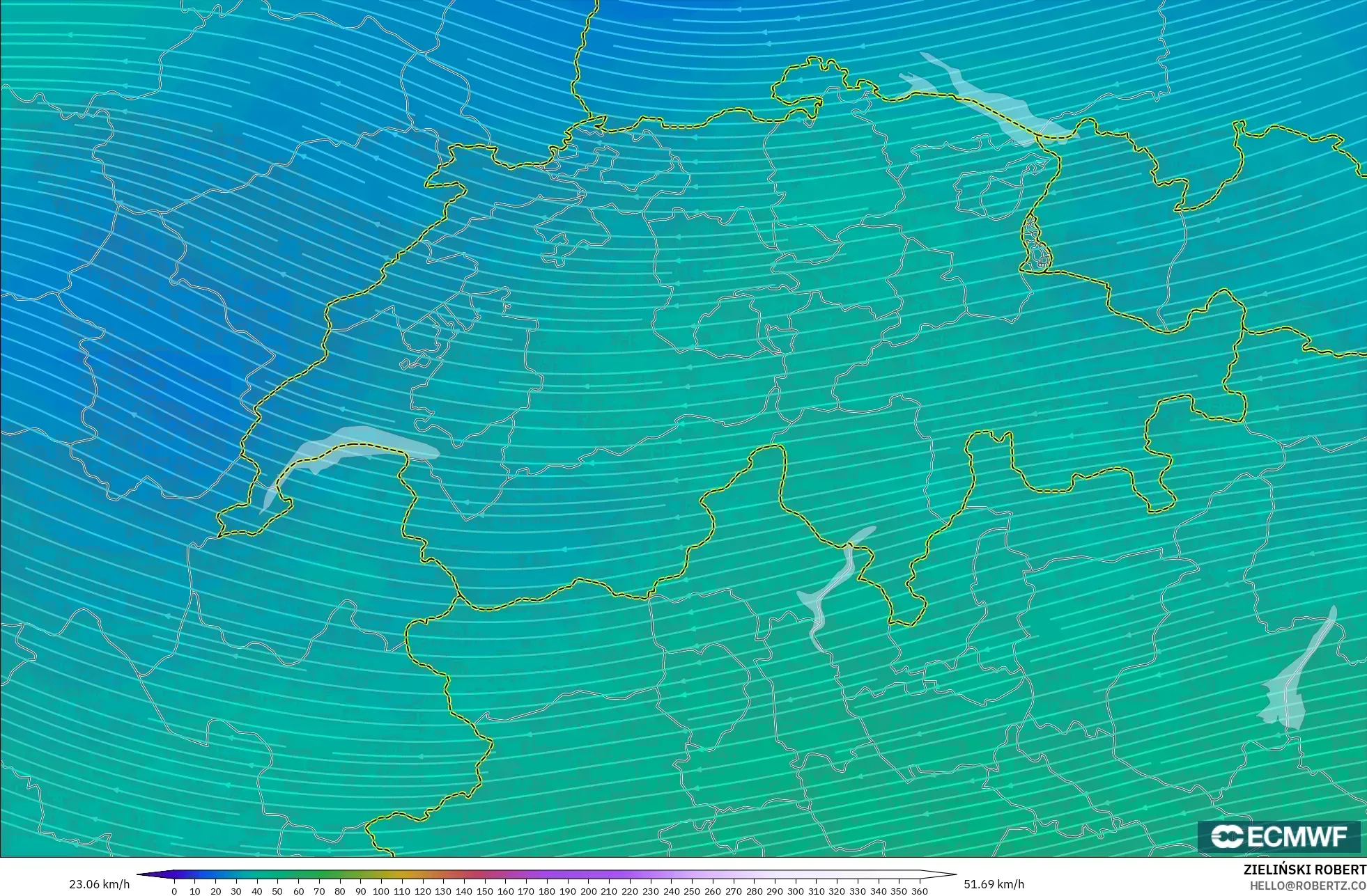 ECMWF IFS 0.25° modelo - Suiza, Viento a 300 hPa (corriente en chorro)