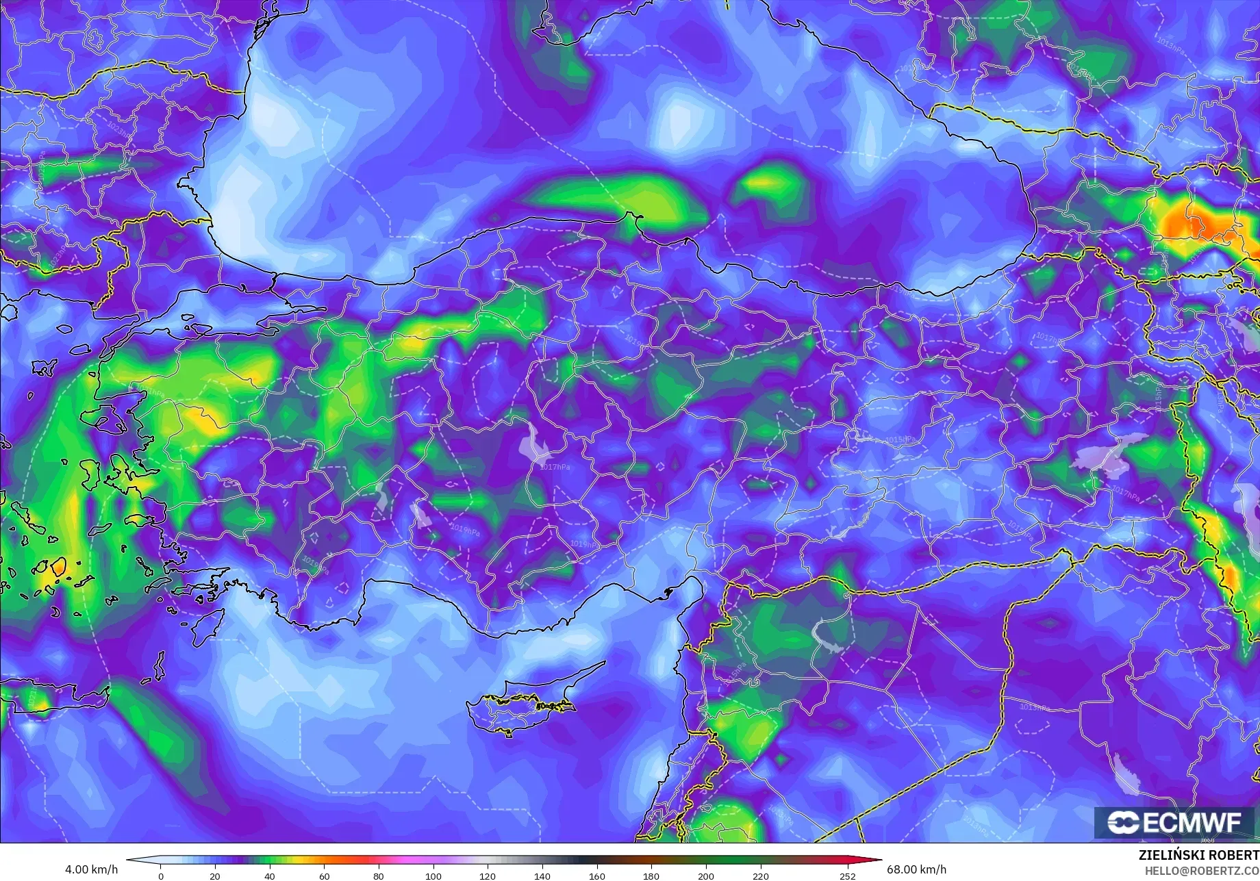 ECMWF IFS 0.25° modelo - Turquía, Ráfagas de viento