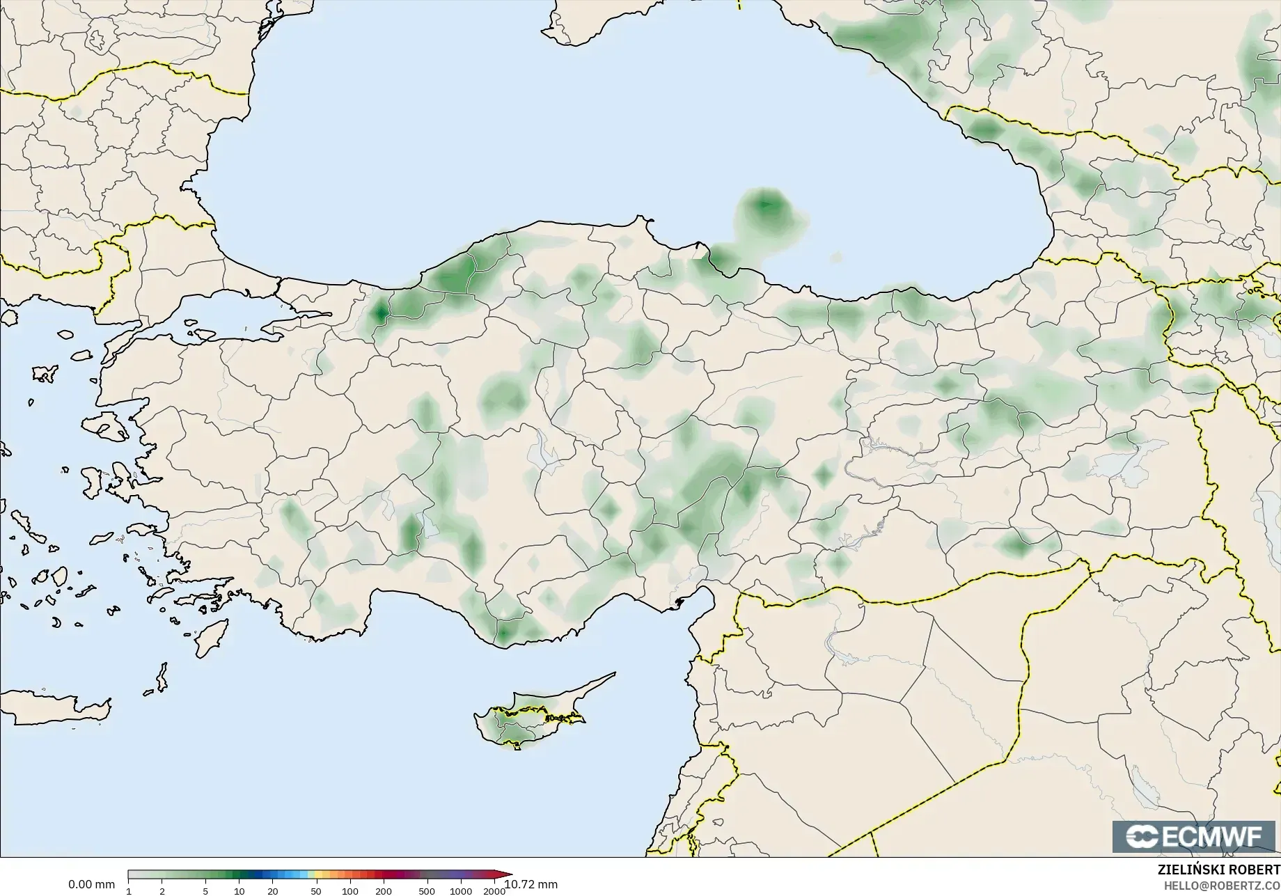 ECMWF IFS 0.25° modelo - Turquía, Acumulación de precipitación