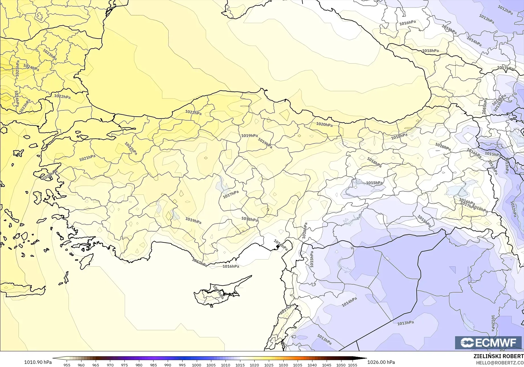 ECMWF IFS 0.25° modelo - Turquía, Presión