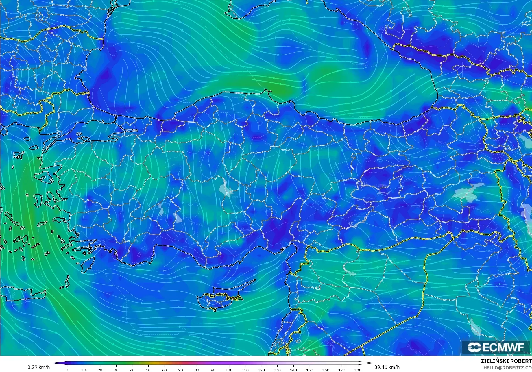 ECMWF IFS 0.25° modelo - Turquía, Viento a 10 m