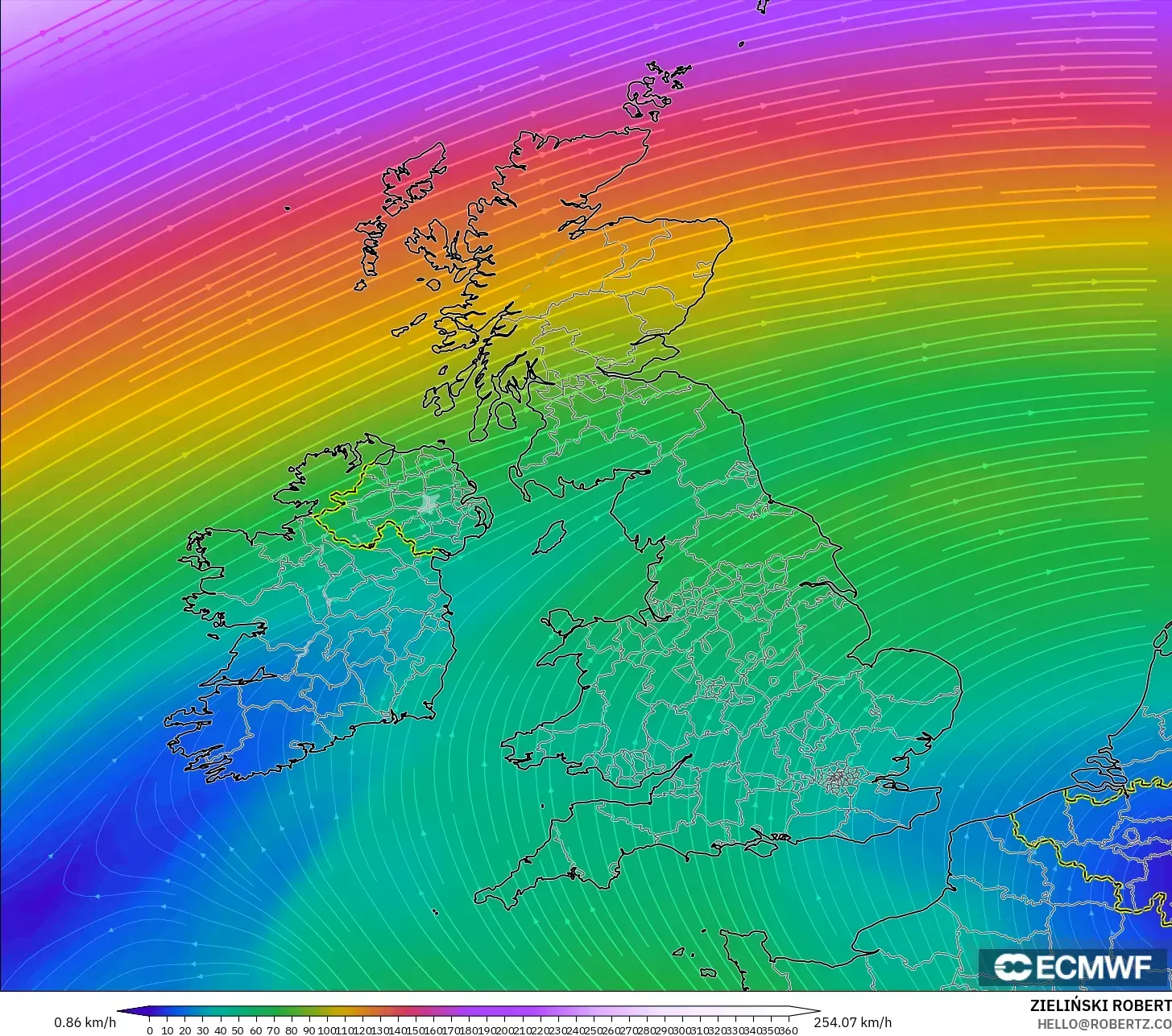 ECMWF IFS 0.25° modelo - Reino Unido, Viento a 300 hPa (corriente en chorro)