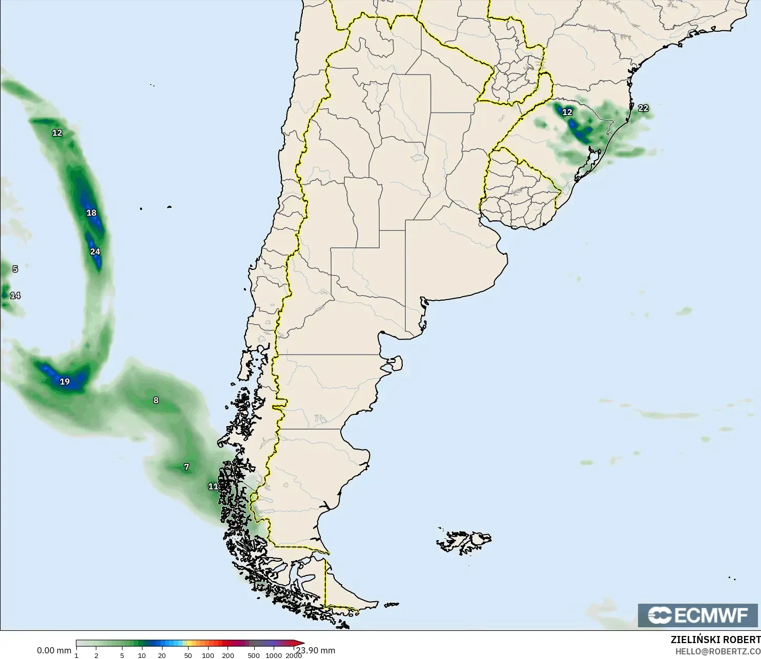 ECMWF IFS 0.25° modelo - Argentina, Acumulación de precipitación