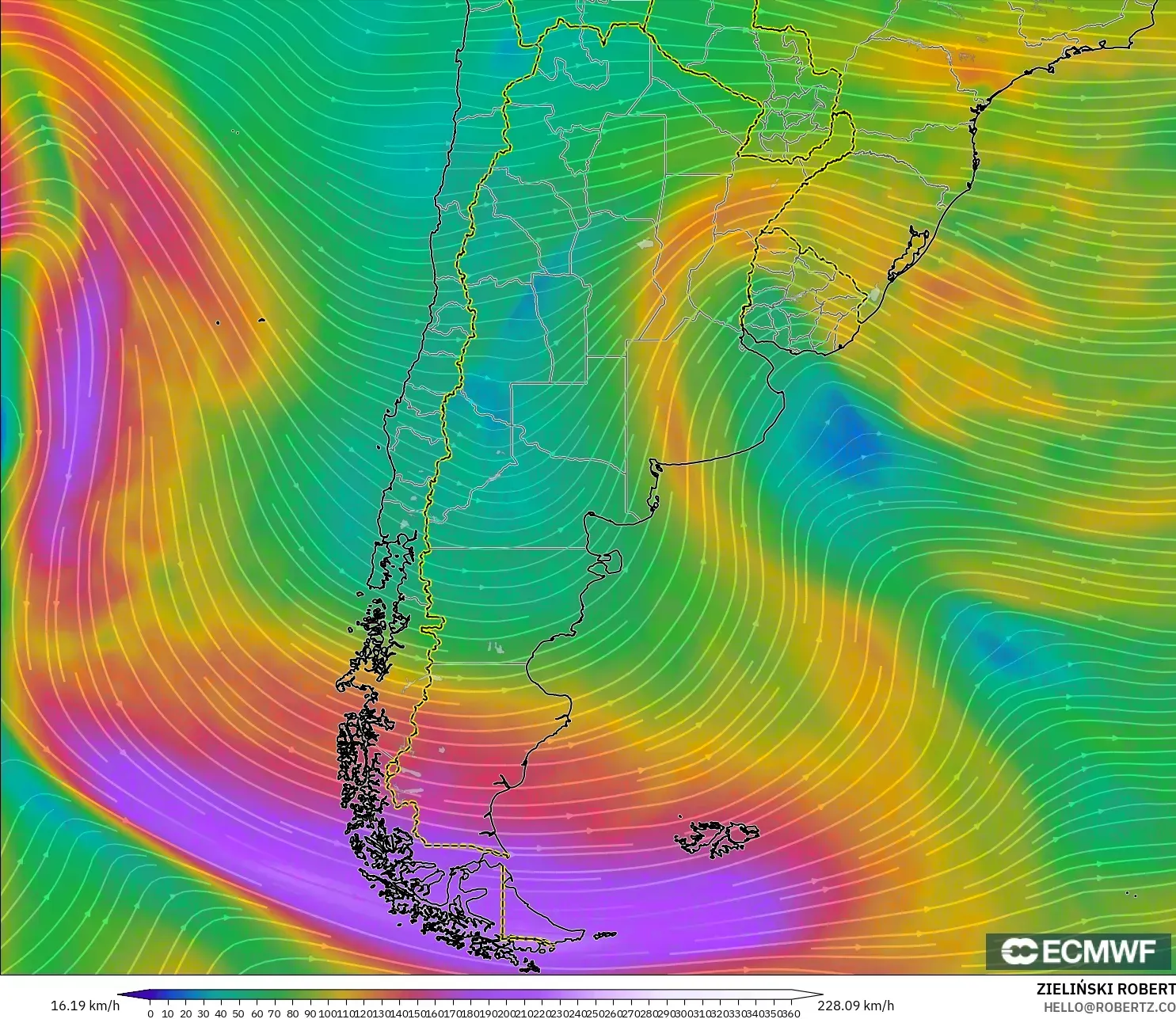 ECMWF IFS 0.25° modelo - Argentina, Viento a 300 hPa (corriente en chorro)