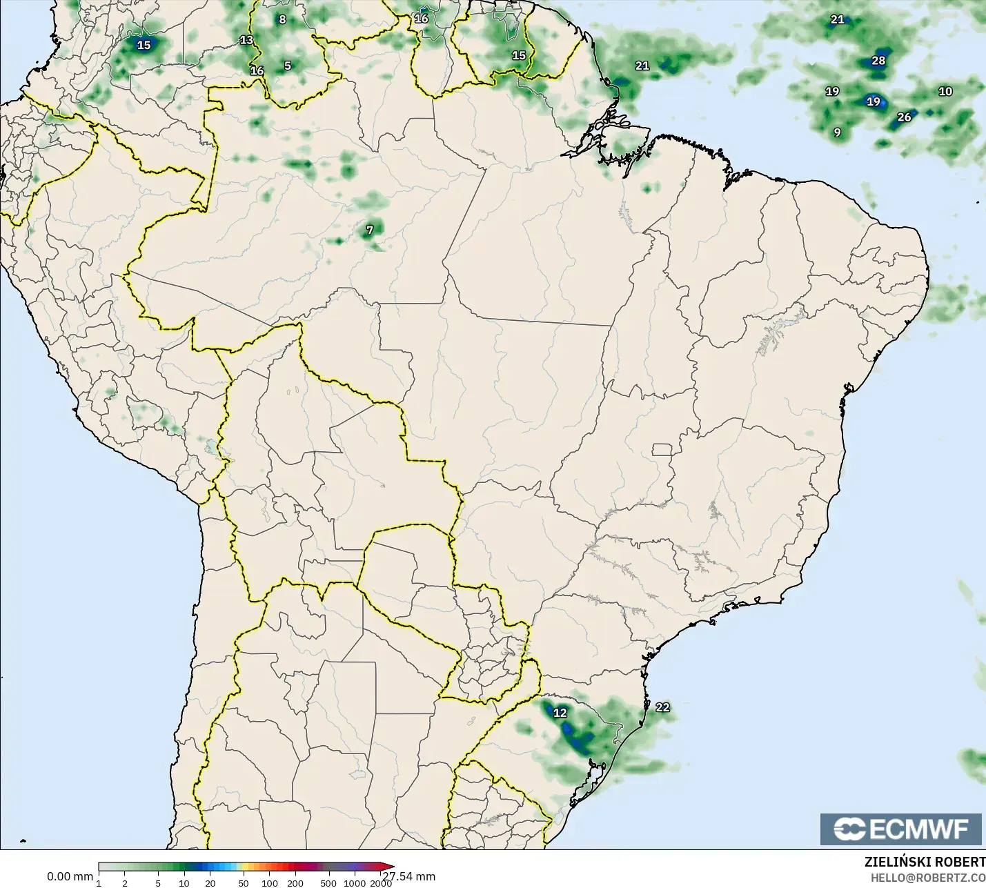 ECMWF IFS 0.25° modelo - Brasil, Acumulación de precipitación
