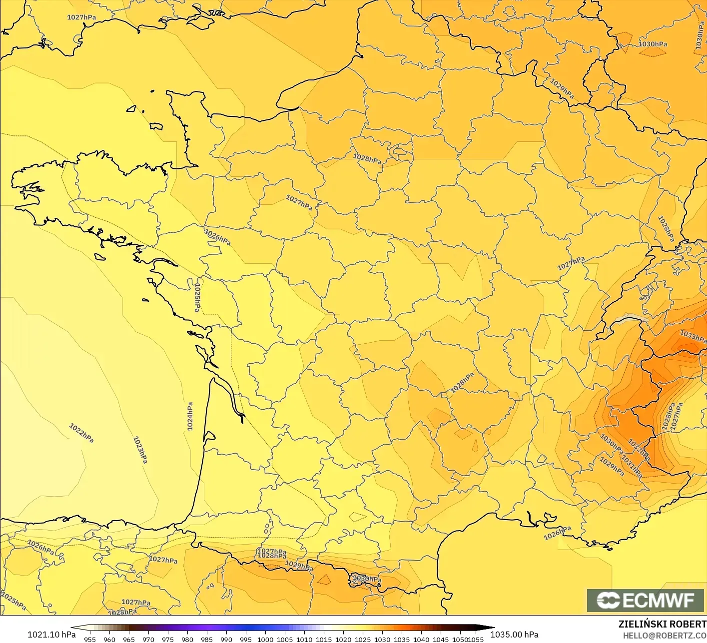 ECMWF IFS 0.25° modelo - Francia, Presión