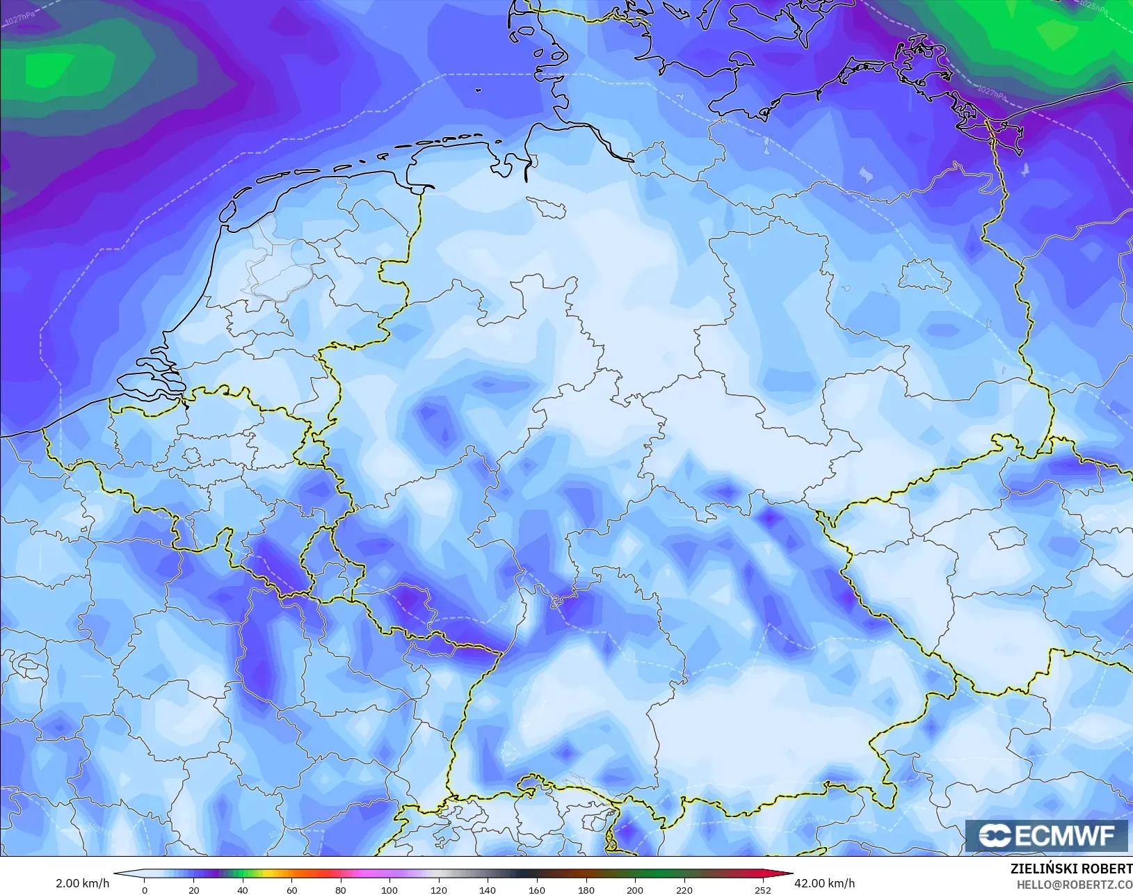 ECMWF IFS 0.25° modelo - Alemania, Ráfagas de viento
