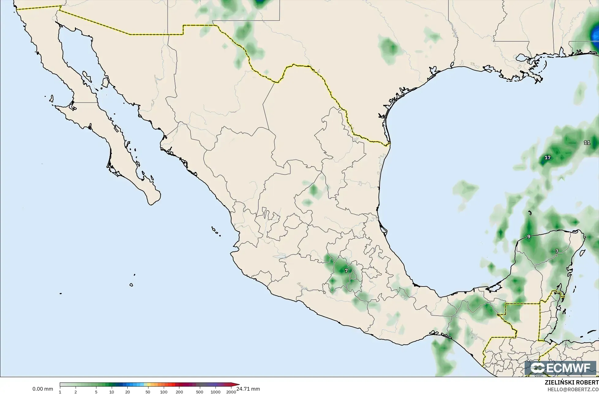 ECMWF IFS 0.25° modelo - México, Acumulación de precipitación