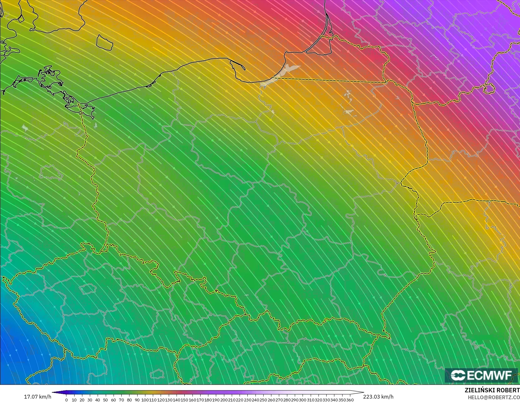 ECMWF IFS 0.25° modelo - Polonia, Viento a 300 hPa (corriente en chorro)