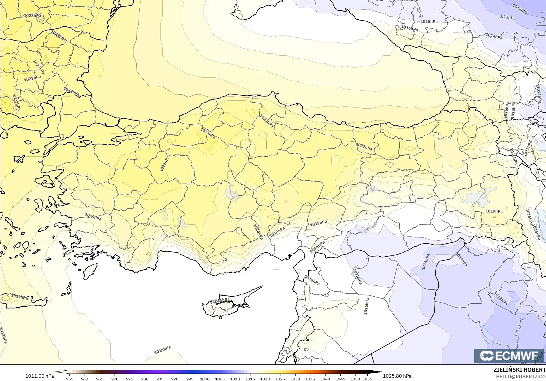 ECMWF IFS 0.25° modelo - Turquía, Presión