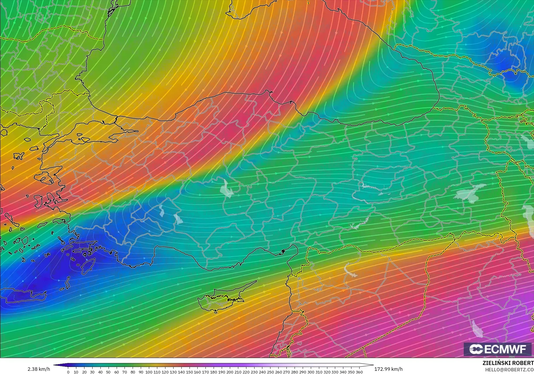 ECMWF IFS 0.25° modelo - Turquía, Viento a 300 hPa (corriente en chorro)
