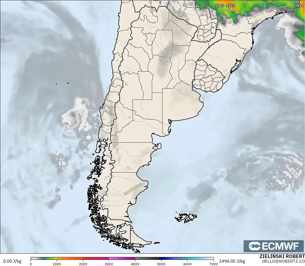 ECMWF IFS 0.25° modelo - Argentina, CAPE