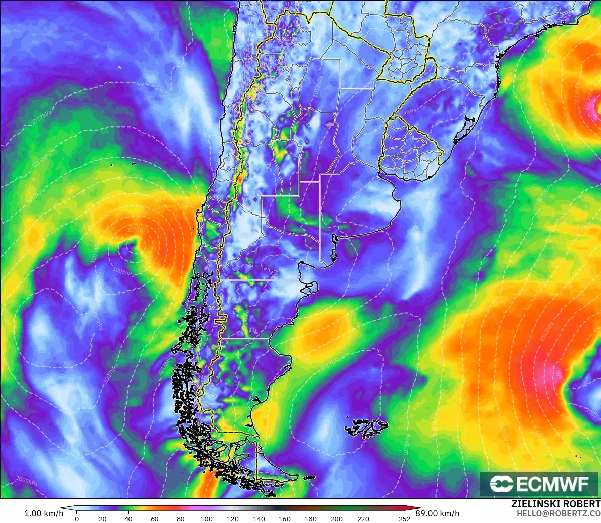 ECMWF IFS 0.25° modelo - Argentina, Ráfagas de viento