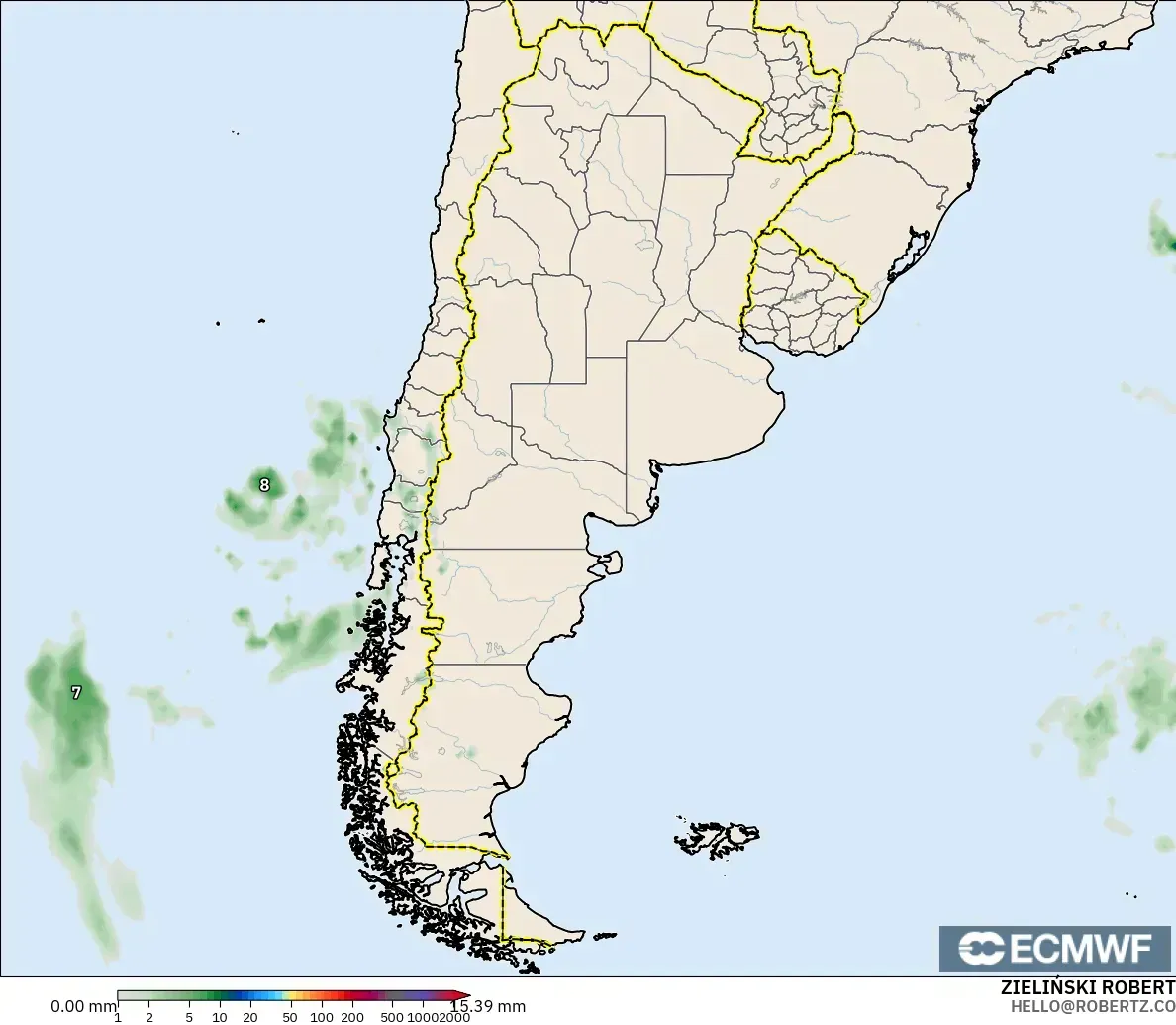 ECMWF IFS 0.25° modelo - Argentina, Acumulación de precipitación