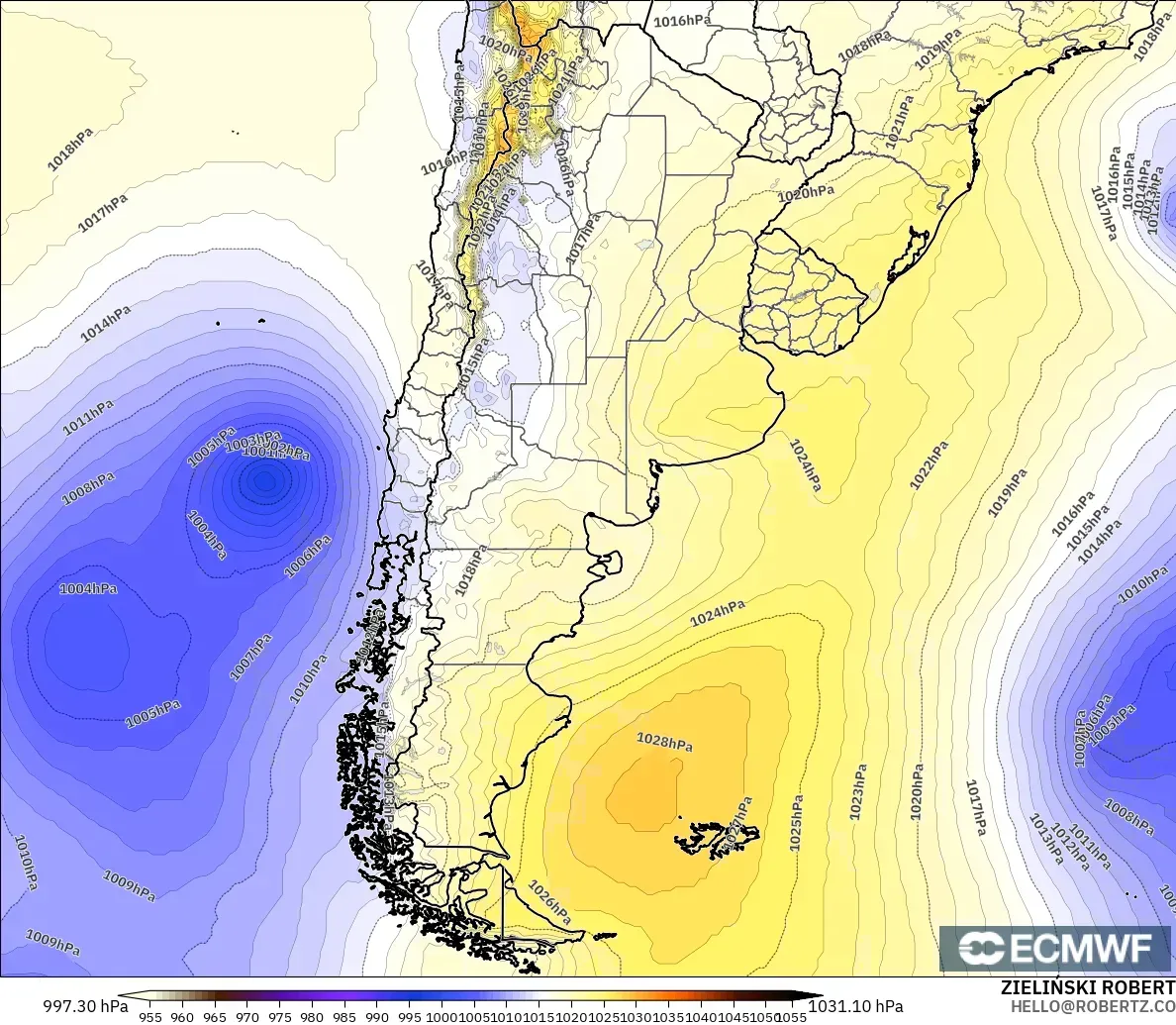 ECMWF IFS 0.25° modelo - Argentina, Presión