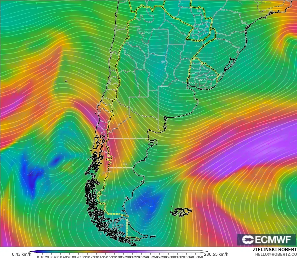 ECMWF IFS 0.25° modelo - Argentina, Viento a 300 hPa (corriente en chorro)