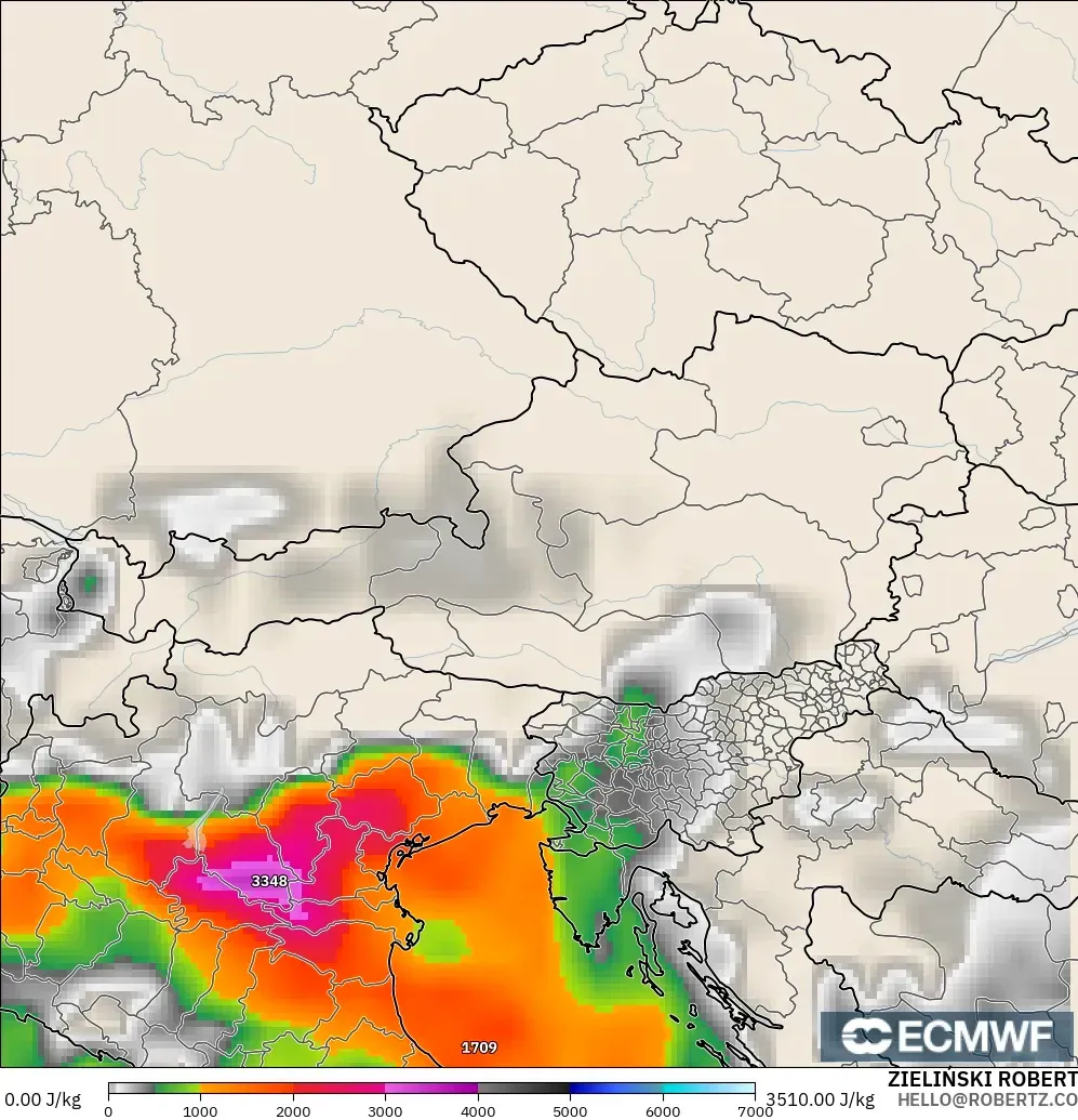 ECMWF IFS 0.25° modelo - Austria, CAPE