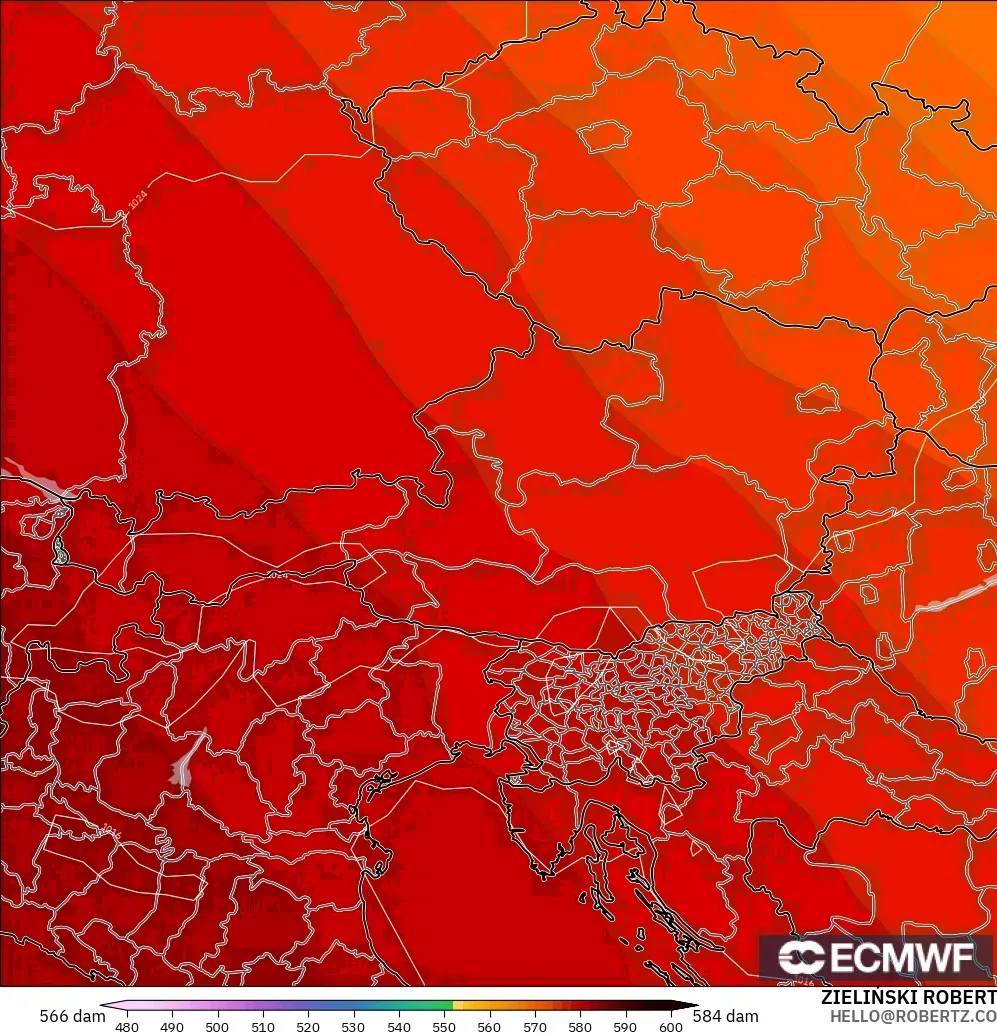 ECMWF IFS 0.25° modelo - Austria, Altura geopotencial a 500 hPa