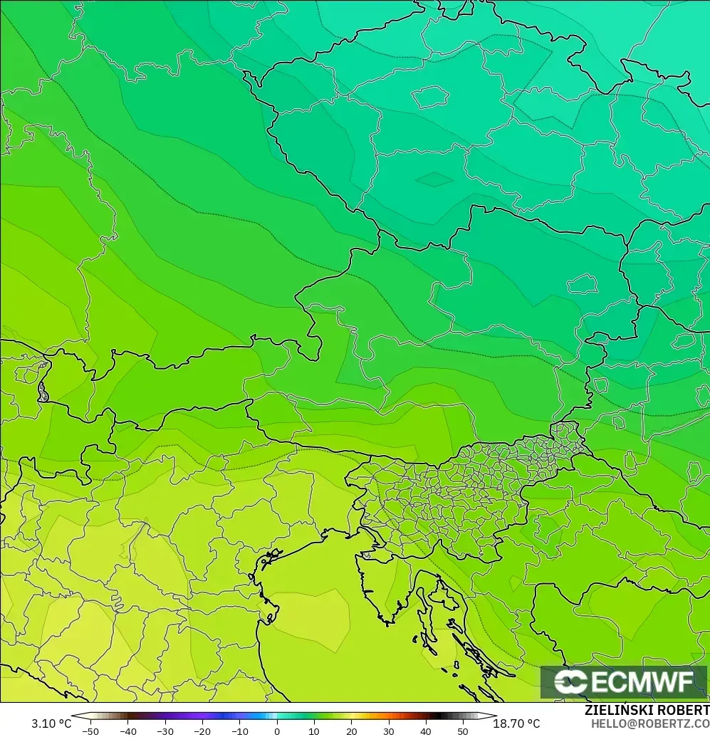 ECMWF IFS 0.25° modelo - Austria, Temperatura a 850 hPa
