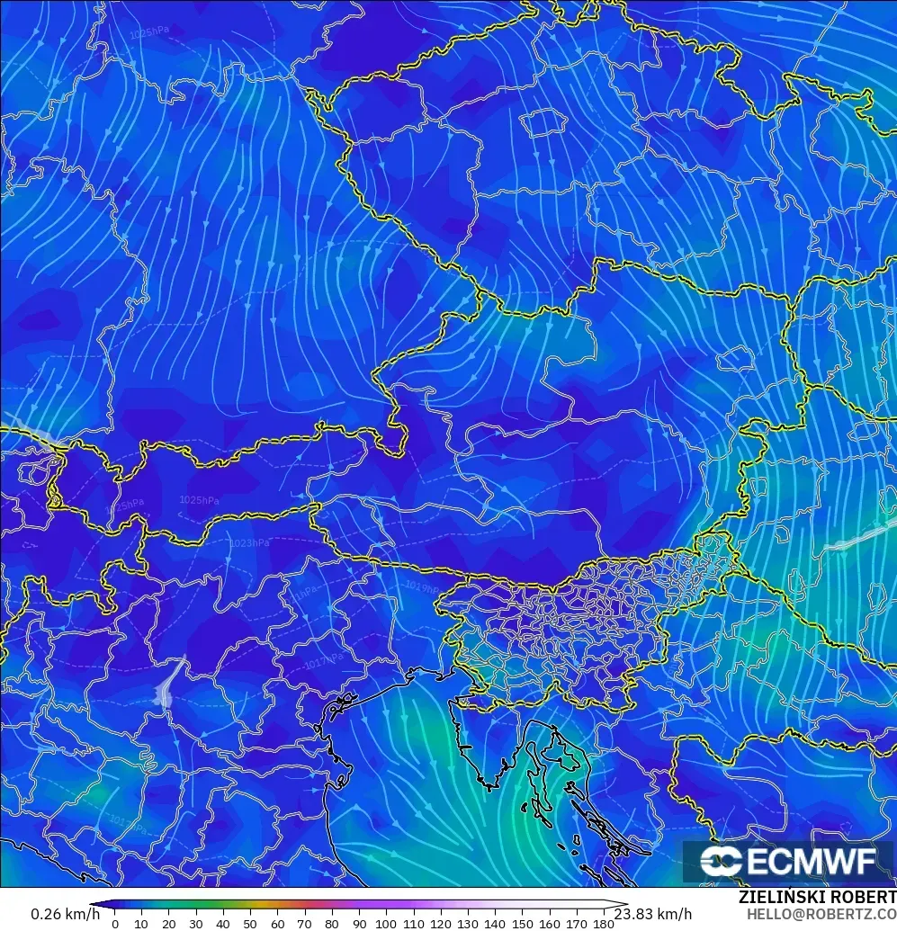 ECMWF IFS 0.25° modelo - Austria, Viento a 10 m